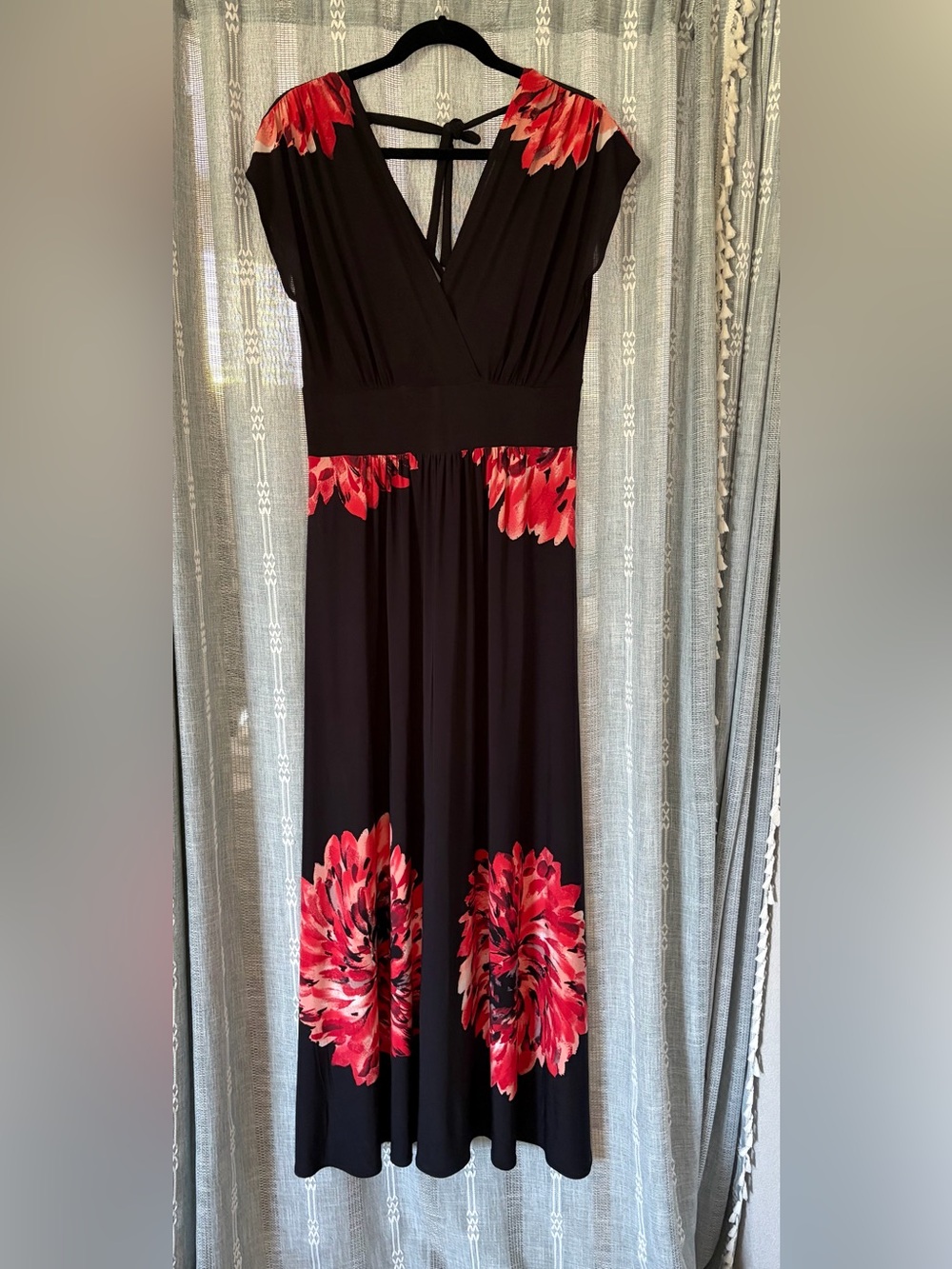 Matrushka Black Maxi Dress w Red Flowers